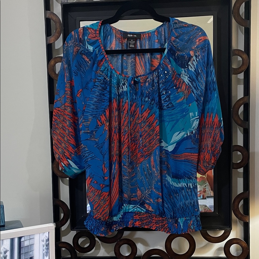 Style & Co. Blue and Red Abstract Print Blouse
